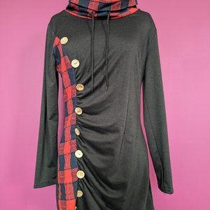 Plaid and black button detail tunic